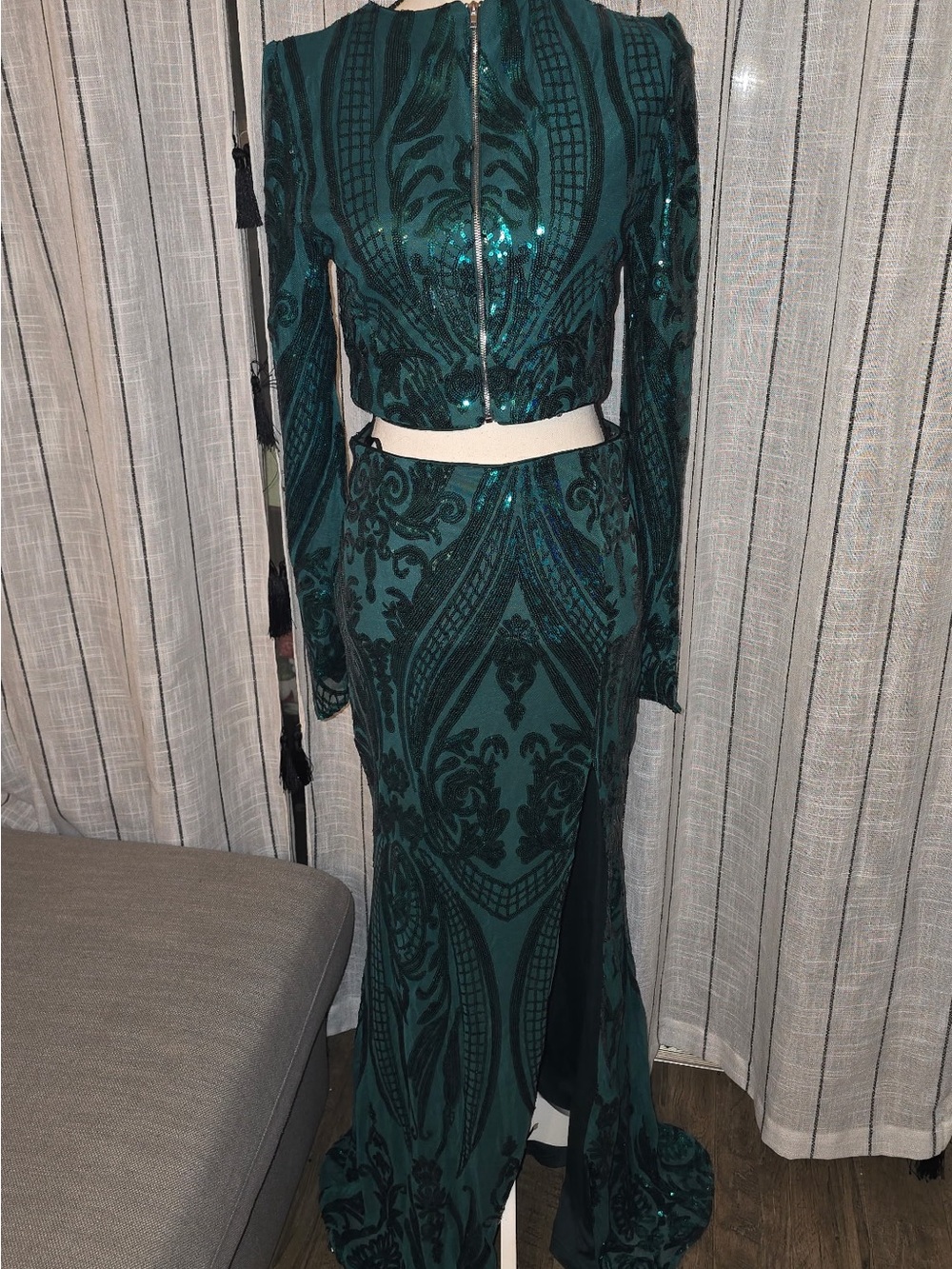 Lulu's Teal Green Sequin Embellished Maxi Dress